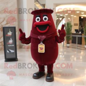 Maroon Pepper mascot costume character dressed with Suit and Belts