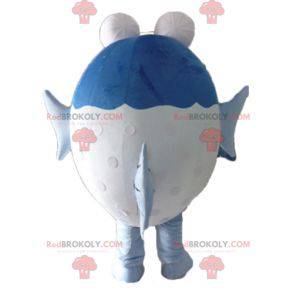 Big blue and white fish mascot with big eyes - Redbrokoly.com