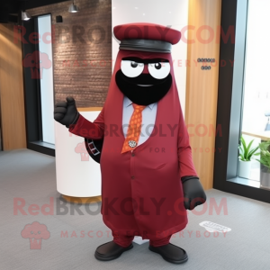 Maroon Pepper mascot costume character dressed with Suit and Belts