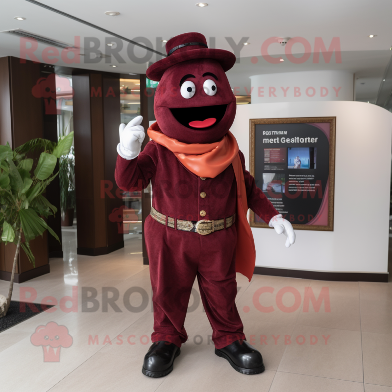 Maroon Pepper mascot costume character dressed with Suit and Belts