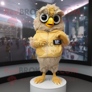 Beige Canary mascot costume character dressed with Sweatshirt and Digital watches