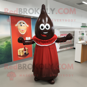 Brown Bottle of ketchup mascot costume character dressed with Maxi Skirt and Watches