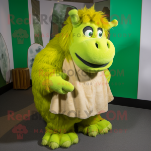 Lime Green woolly rhinoceros mascot costume character dressed with Maxi Skirt and Mittens
