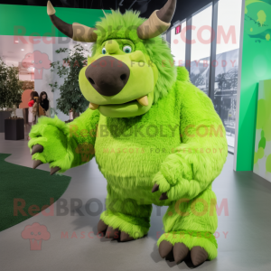 Lime Green woolly rhinoceros mascot costume character dressed with Maxi Skirt and Mittens