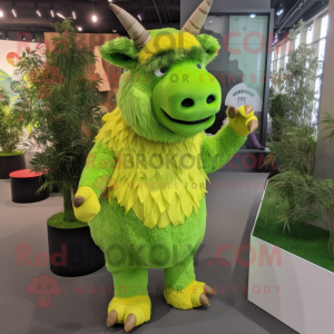 Lime Green woolly rhinoceros mascot costume character dressed with Maxi Skirt and Mittens