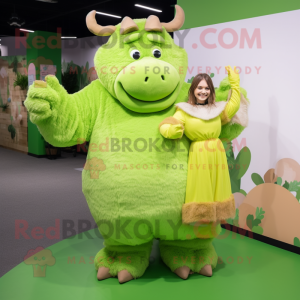 Lime Green woolly rhinoceros mascot costume character dressed with Maxi Skirt and Mittens