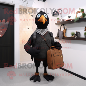 Black Pigeon mascot costume character dressed with Sweater and Messenger bags