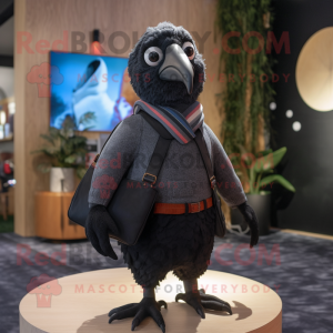 Black Pigeon mascot costume character dressed with Sweater and Messenger bags
