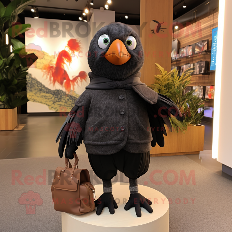 Black Pigeon mascot costume character dressed with Sweater and Messenger bags