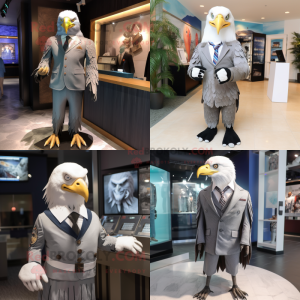 Silver Bald Eagle mascot costume character dressed with Dress and Cufflinks