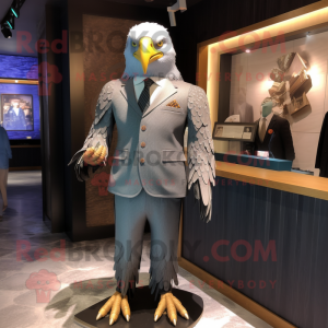 Silver Bald Eagle mascot costume character dressed with Dress and Cufflinks