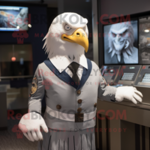 Silver Bald Eagle mascot costume character dressed with Dress and Cufflinks