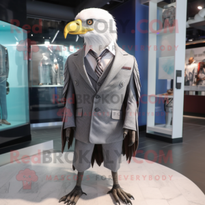 Silver Bald Eagle mascot costume character dressed with Dress and Cufflinks