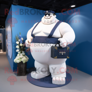 Navy Strongman mascot costume character dressed with Wedding Dress and Wallets