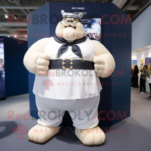 Navy Strongman mascot costume character dressed with Wedding Dress and Wallets