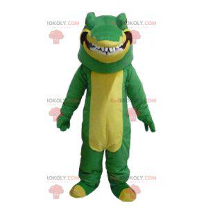 Meget realistisk og skræmmende grøn og gul krokodille maskot -