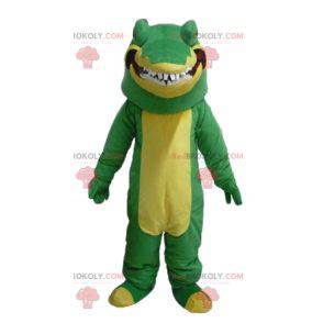 Mascotte de crocodile vert et jaune très réaliste et intimidant