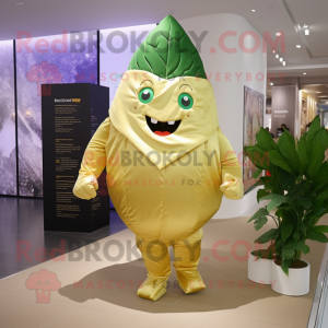 Gold Cabbage leaf mascot costume character dressed with Capri Pants and Brooches
