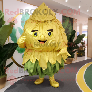Gold Cabbage leaf mascot costume character dressed with Capri Pants and Brooches