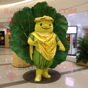 Gold Cabbage leaf mascot costume character dressed with Capri Pants and Brooches