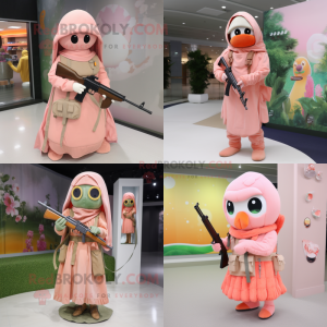 Peach Sniper mascot costume character dressed with Shift Dress and Shawls