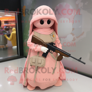 Peach Sniper mascot costume character dressed with Shift Dress and Shawls