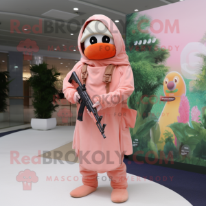 Peach Sniper mascot costume character dressed with Shift Dress and Shawls