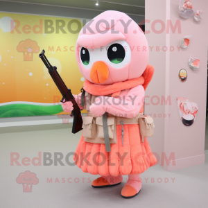 Peach Sniper mascot costume character dressed with Shift Dress and Shawls