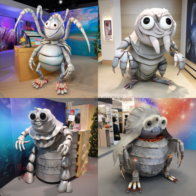 Silver hermit crab mascot costume character dressed with Pencil Skirt and Anklets