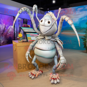 Silver hermit crab mascot costume character dressed with Pencil Skirt and Anklets