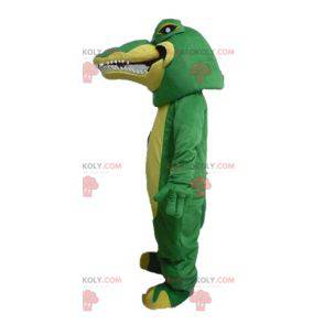Veldig realistisk og skremmende grønn og gul krokodille maskot