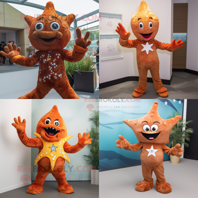 Rust Starfish mascot costume character dressed with Blouse and Gloves