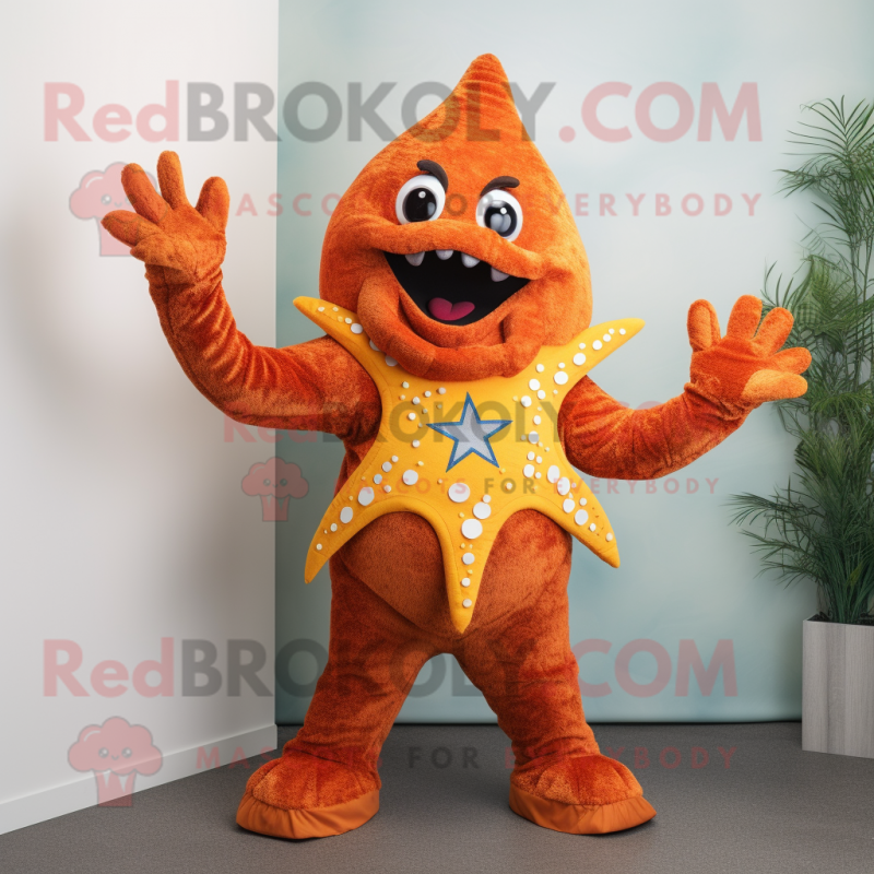 Rust Starfish mascot costume character dressed with Blouse and Gloves