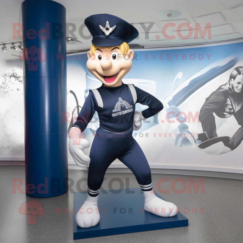 Navy Acrobat mascot costume character dressed with Leggings and Caps Navy Acrobat mascot costume character dressed with Leggings and Caps