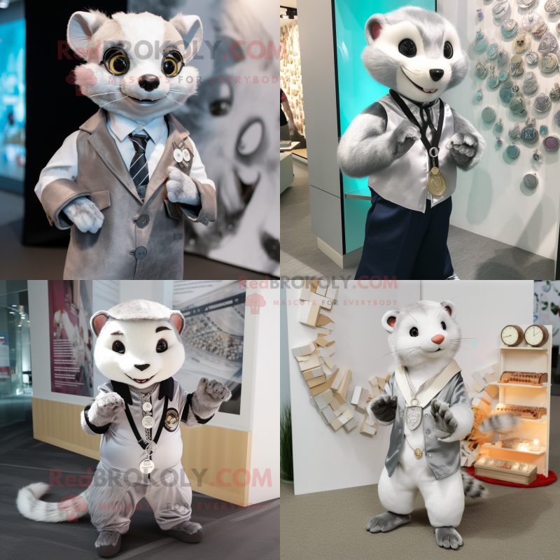 Silver Ferret mascot costume character dressed with Suit and Keychains