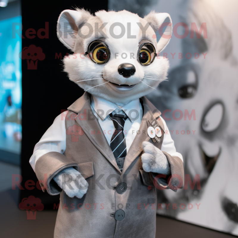 Silver Ferret mascot costume character dressed with Suit and Keychains