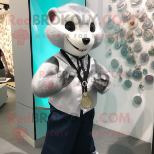 Silver Ferret mascot costume character dressed with Suit and Keychains