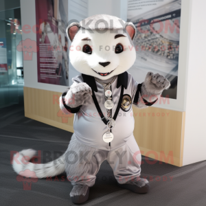 Silver Ferret mascot costume character dressed with Suit and Keychains