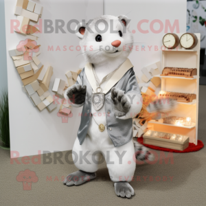 Silver Ferret mascot costume character dressed with Suit and Keychains