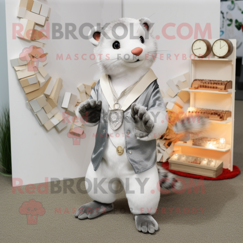 Silver Ferret mascot costume character dressed with Suit and Keychains Silver Ferret mascot costume character dressed with Suit and Keychains