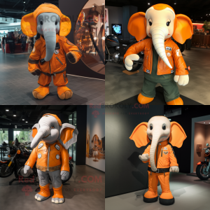 Orange Elephant mascot costume character dressed with Moto Jacket and Backpacks