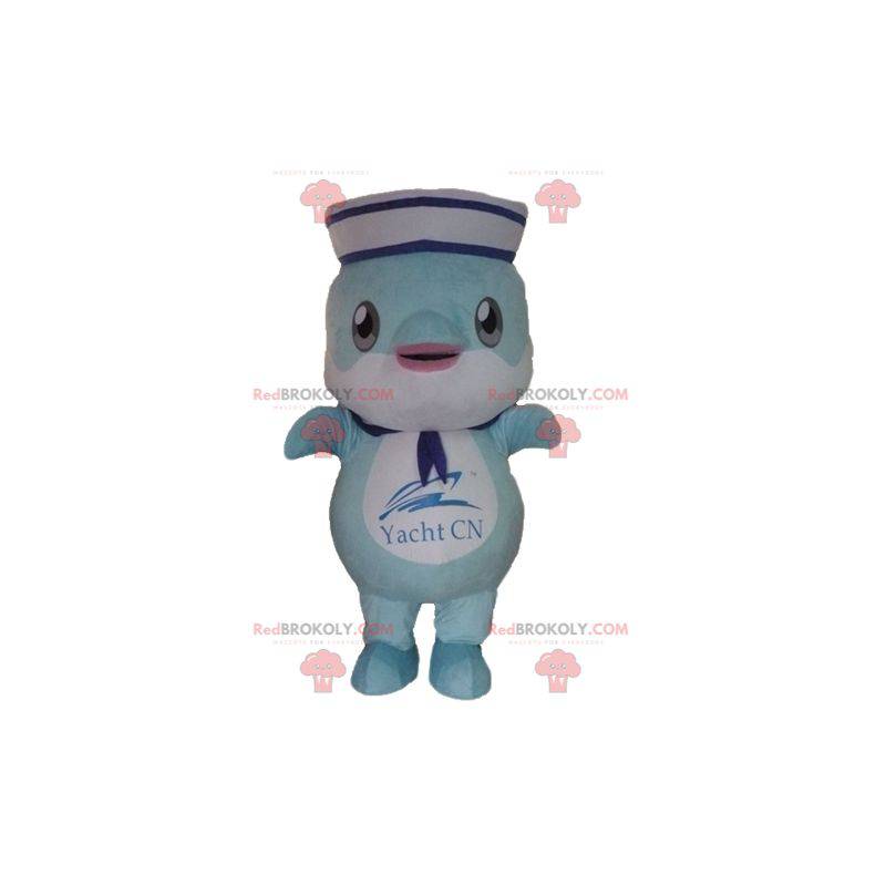 Blue dolphin fish mascot dressed as a sailor - Redbrokoly.com