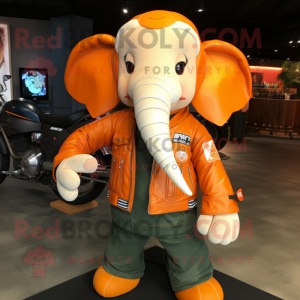 Orange Elephant mascot costume character dressed with Moto Jacket and Backpacks