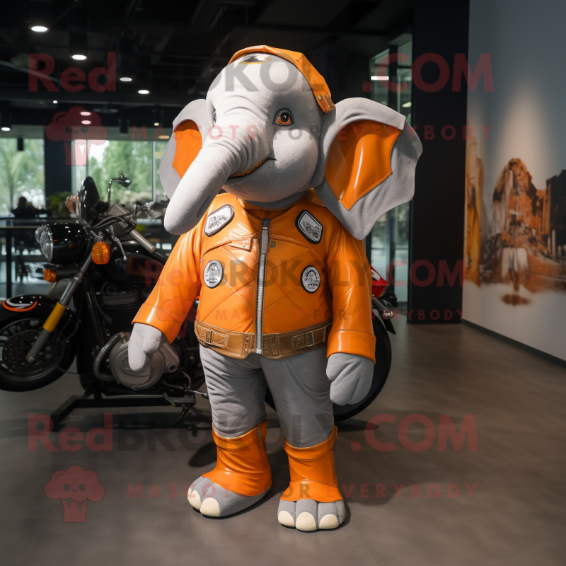 Orange Elephant mascot costume character dressed with Moto Jacket and Backpacks