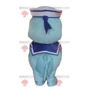 Blauwe dolfijnvis mascotte gekleed als een zeeman -
