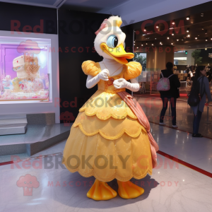 Peach Muscovy Duck mascot costume character dressed with Ball Gown and Keychains