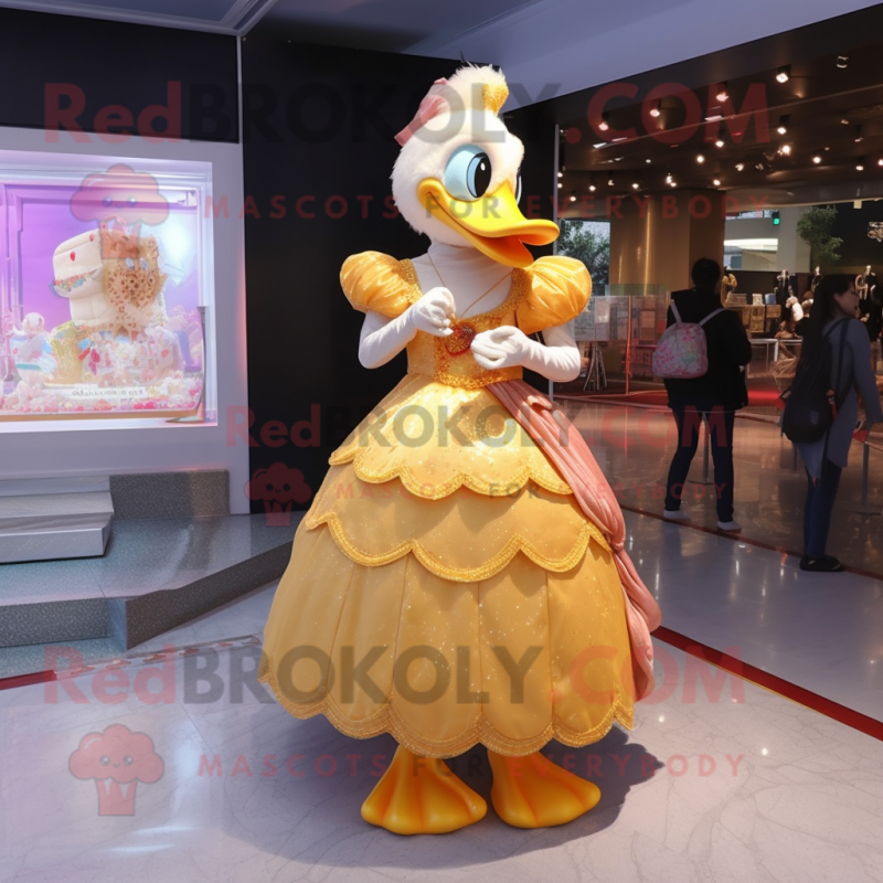Peach Muscovy Duck mascot costume character dressed with Ball Gown and Keychains