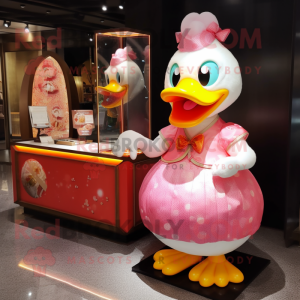 Peach Muscovy Duck mascot costume character dressed with Ball Gown and Keychains