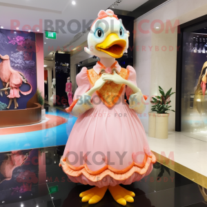 Peach Muscovy Duck mascot costume character dressed with Ball Gown and Keychains