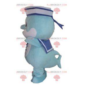 Mascote do peixe golfinho azul vestido de marinheiro -